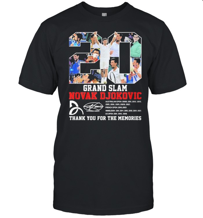 20 Grand Slam Novak Djokovic Thank You For The Memories T-Shirt 20 Grand Slam Novak Djokovic Thank You For The Memories T-Shirt