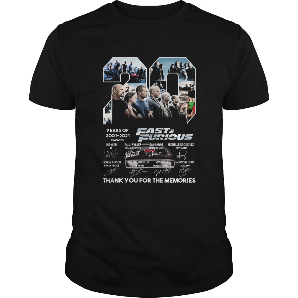 20 Years Of 2001 2021 9 Movies Fast And Furious Thank You For The Memories Signatures T-Shirt 20 Years Of 2001 2021 9 Movies Fast And Furious Thank You For The Memories Signatures T-Shirt