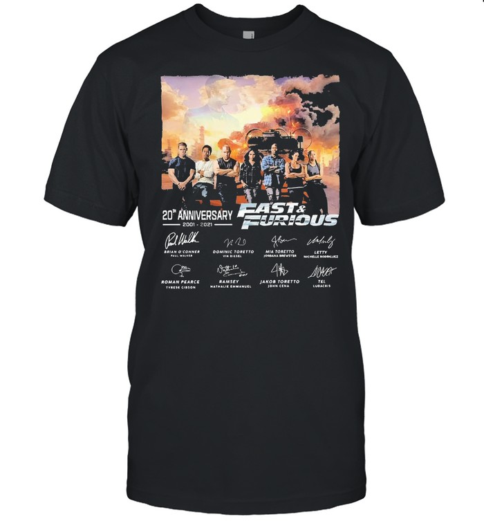 20Th Anniversary 2001 2021 Fast And Furious Signature T-Shirt 20Th Anniversary 2001 2021 Fast And Furious Signature T-Shirt
