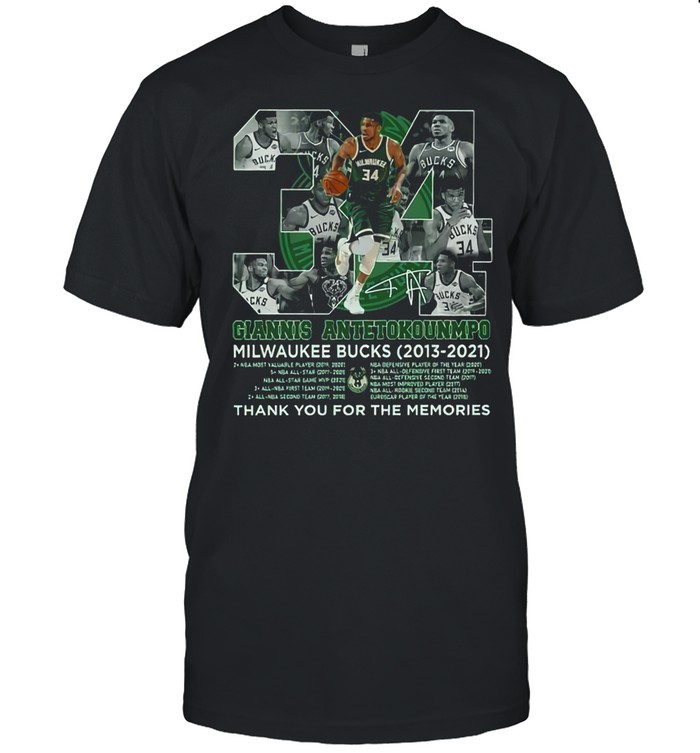 34 Giannis Antetokounmpo Bucks 2D Milwaukee Bucks Champions 2021 T-Shirt