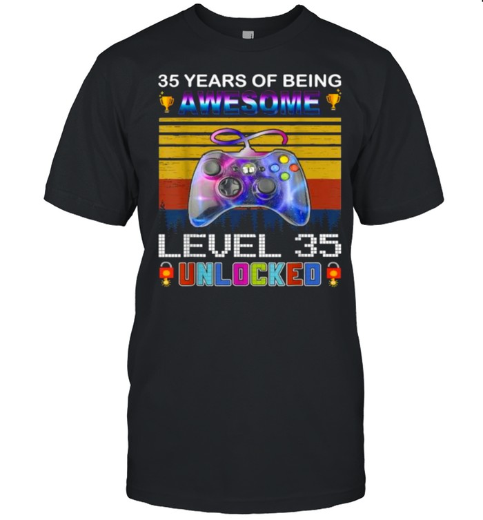 35 Years Of Being Awesome Level 35 Unclocked Video Game Vintage T-Shirt 35 Years Of Being Awesome Level 35 Unclocked Video Game Vintage T-Shirt