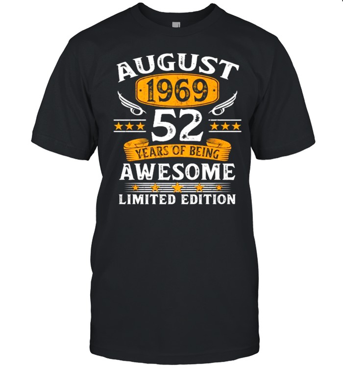 52 Year Old Vintage August 1969 Limited Edition 52 Birthday Premium T-Shirt