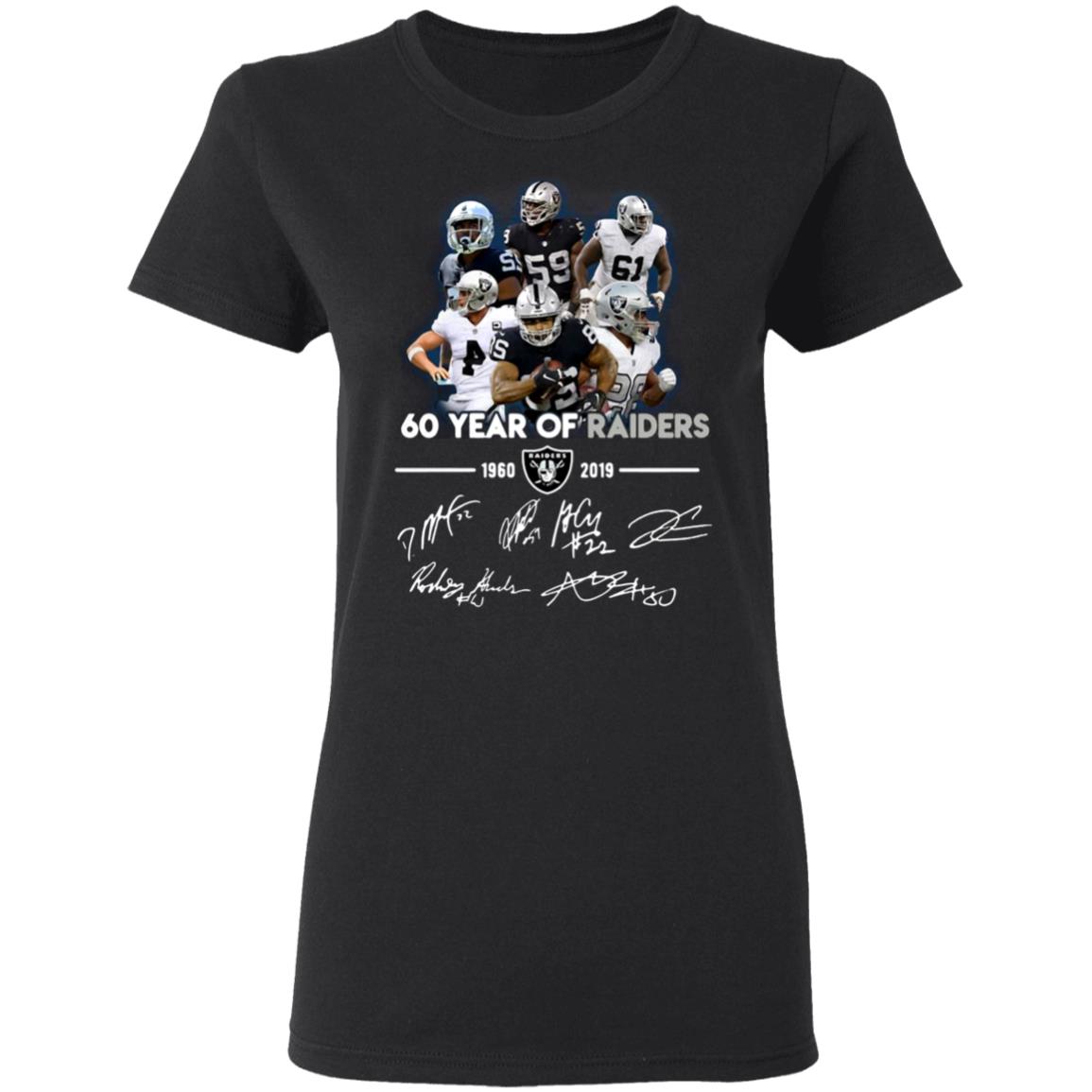 60-Years-Of-Oakland-Raiders-1960-2019-Signature G500l Gildan Ladies’ 5.3 Oz. T-Shirt