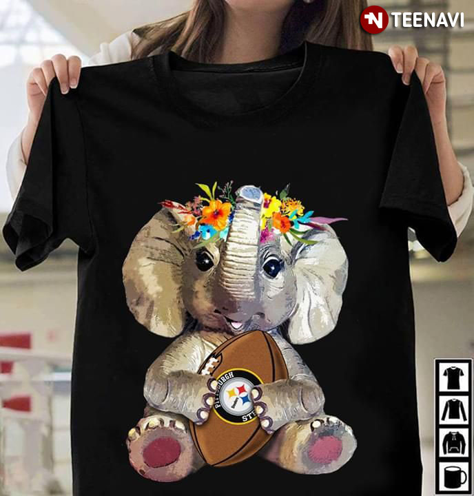 Baby Elephant Embracing Pittsburgh Steelers T-Shirt