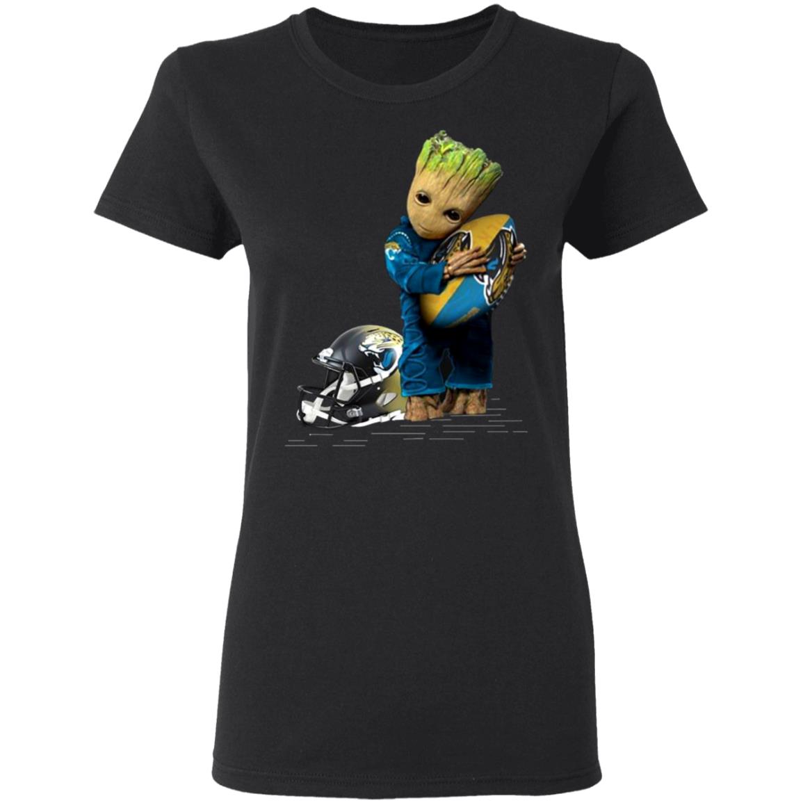 Baby-Groot-Hugging-Jaguars-Jacksonville G500l Gildan Ladies’ 5.3 Oz. T-Shirt
