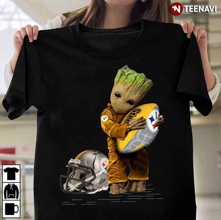 Baby Groot Hugging Pittsburgh Steelers T-Shirt