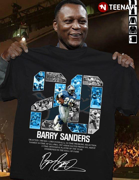 Barry Sanders 20 Detroit Lions Signature T-Shirt Barry Sanders 20 Detroit Lions Signature T-Shirt