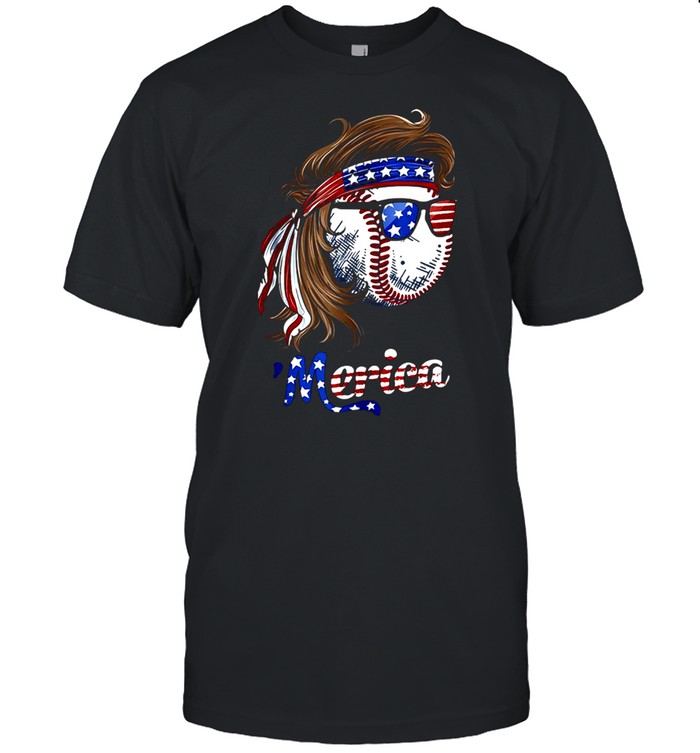 Baseball Mullet American Flag Merica Fathers Day T-Shirt