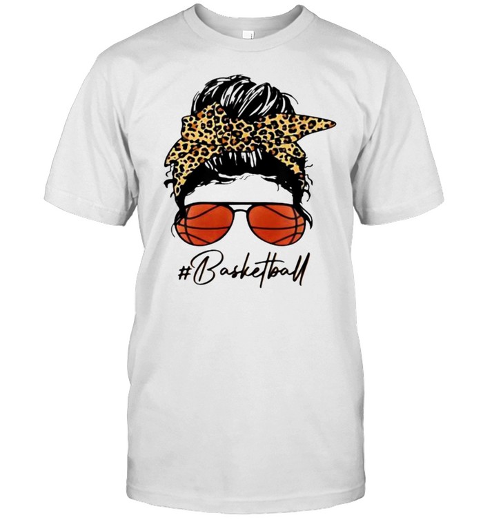 Basketball Mom With Leopard And Messy Bun T-Shirt