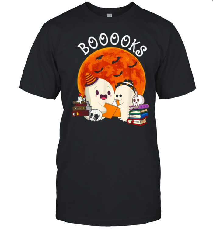 Booooks Ghost Boo Read Books Library Moon Pumpkin T-Shirt