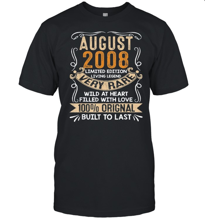 Born In August 2008 Vintage 13Th Birthday 13 Years Old Classic T-Shirt