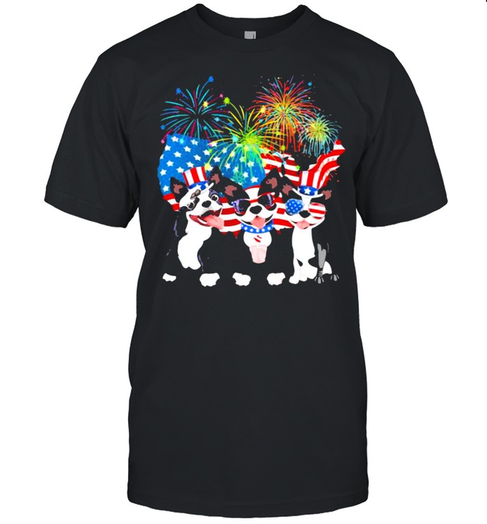 Boston Terrier Independence Day Firework American Flag T-Shirt