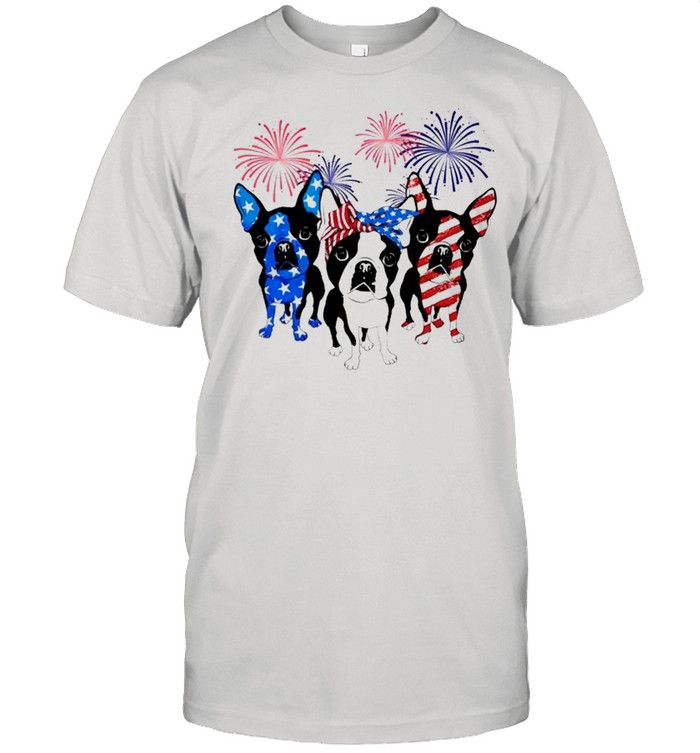 Boston Terrier Red White Blue Firework 4Th Of July T-Shirt