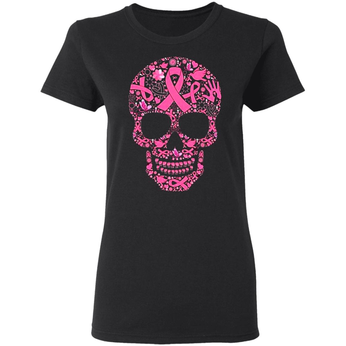 Breast-Cancer-Awareness-Skull-Ribbon-Heart G500l Gildan Ladies’ 5.3 Oz. T-Shirt