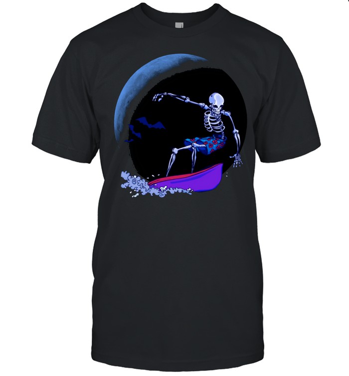 Cool And Creepy Full Moon Surfing Skeleton Halloween T-Shirt