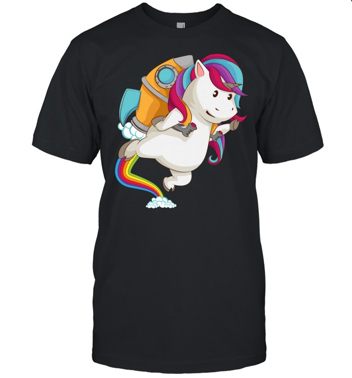 Cool Fat Unicorn With Rainbow Jetpack Animal Pun T-Shirt