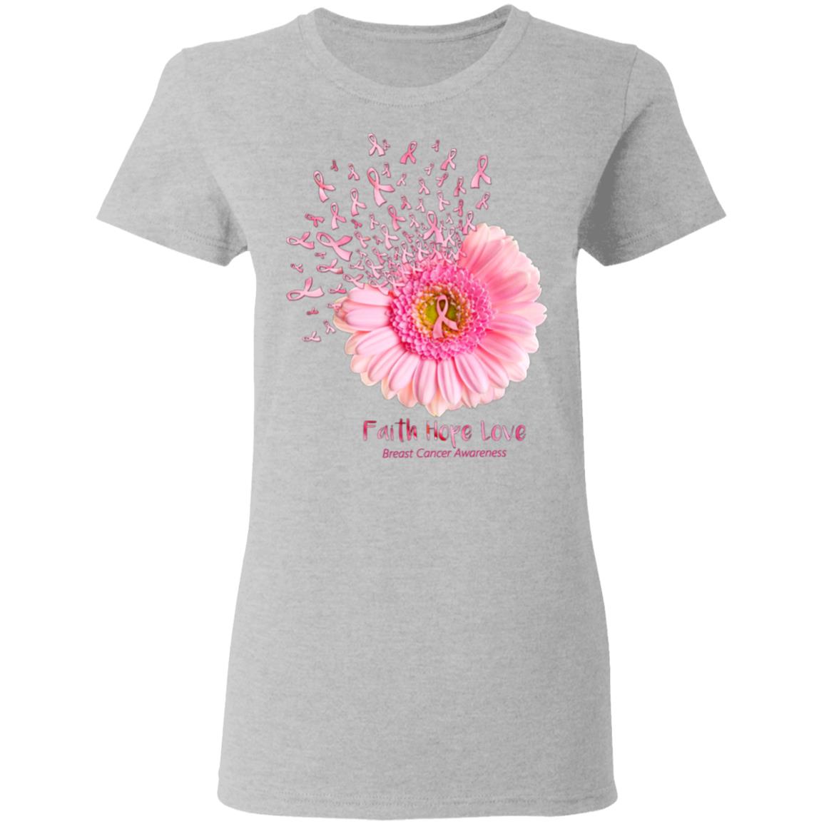 Daisy-Flower-Faith-Hope-Love-Breast-Cancer-Awareness G500l Gildan Ladies’ 5.3 Oz. T-Shirt