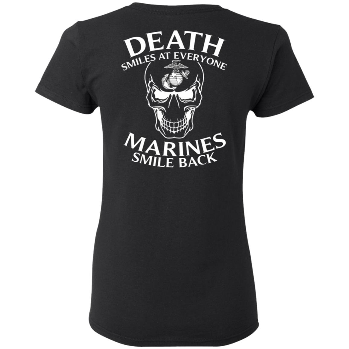Death-Smiles-At-Everyone-Marines-Smile-Back-Skull-Us-Marine-Corps G500l Gildan Ladies’ 5.3 Oz. T-Shirt