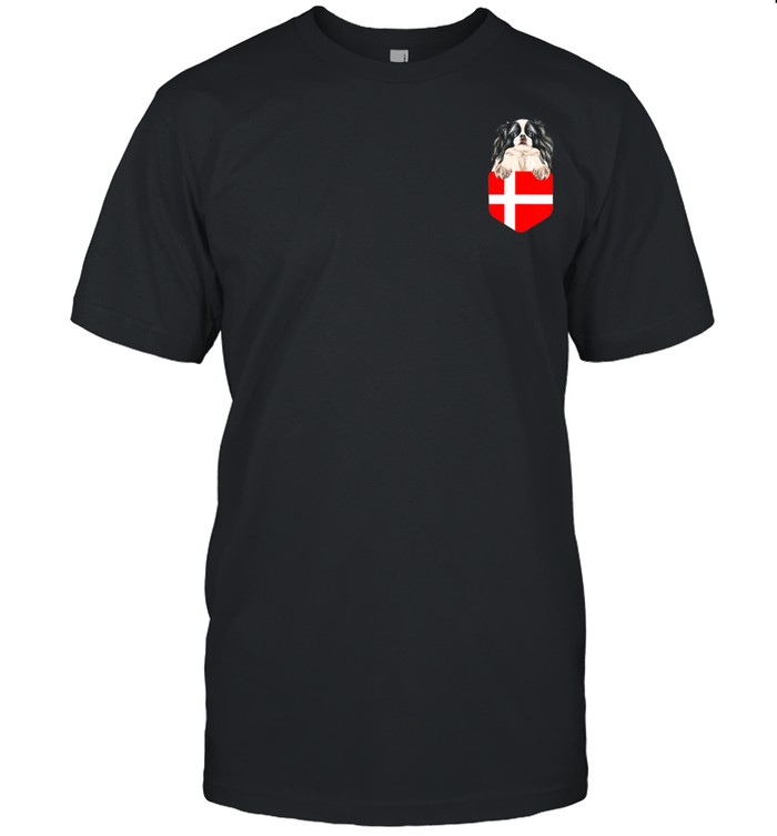 Denmark Flag Japanese Chin Dog In Pocket T-Shirt