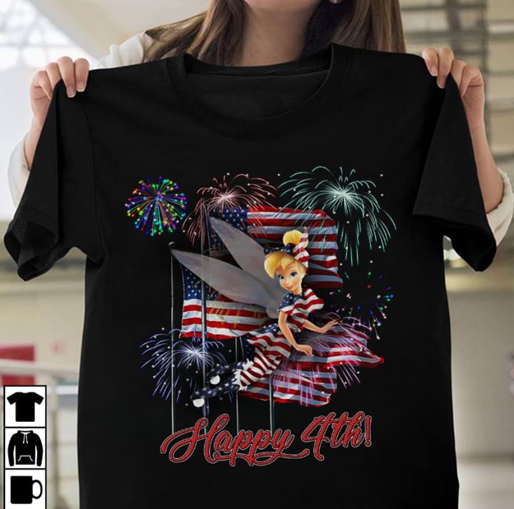 Disney Tinkerbell Flag Happy The 4Th Of July American Independence Day T-Shirt