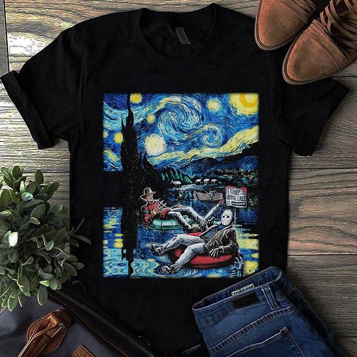 Fcolor As The Picture On The Webdie Krueger And Jason Voorhees On Camp Crystal Lake The Starry Night T-Shirt Fcolor As The Picture On The Webdie Krueger And Jason Voorhees On Camp Crystal Lake The Starry Night T-Shirt