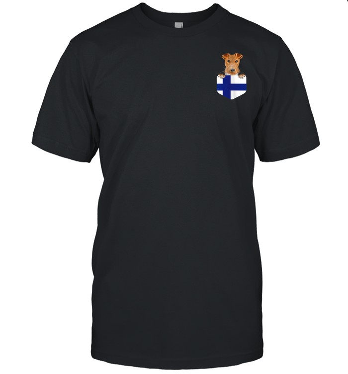 Finland Flag Wire Fox Terrier Dog In Pocket T-Shirt