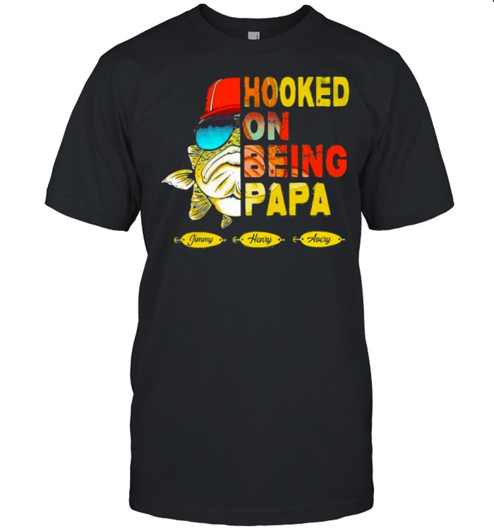 Fish Hooked On Being Papa Fathers Day T-Shirt