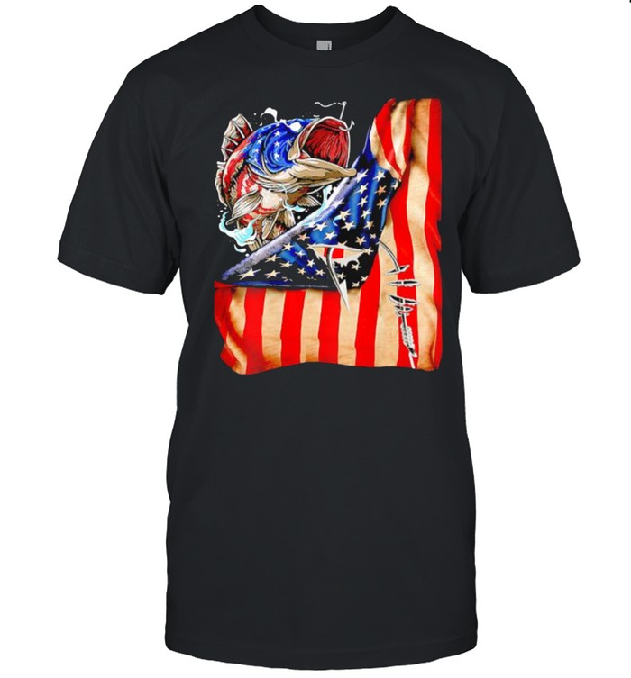 Fishing Fish American Flag T-Shirt