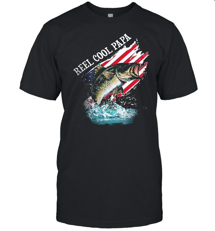 Fishing Reel Cool Papa American Flag T-Shirt
