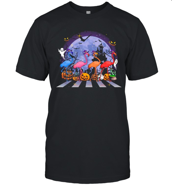 Flamingo Witch Abbey Road Happy Halloween 2021 T-Shirt