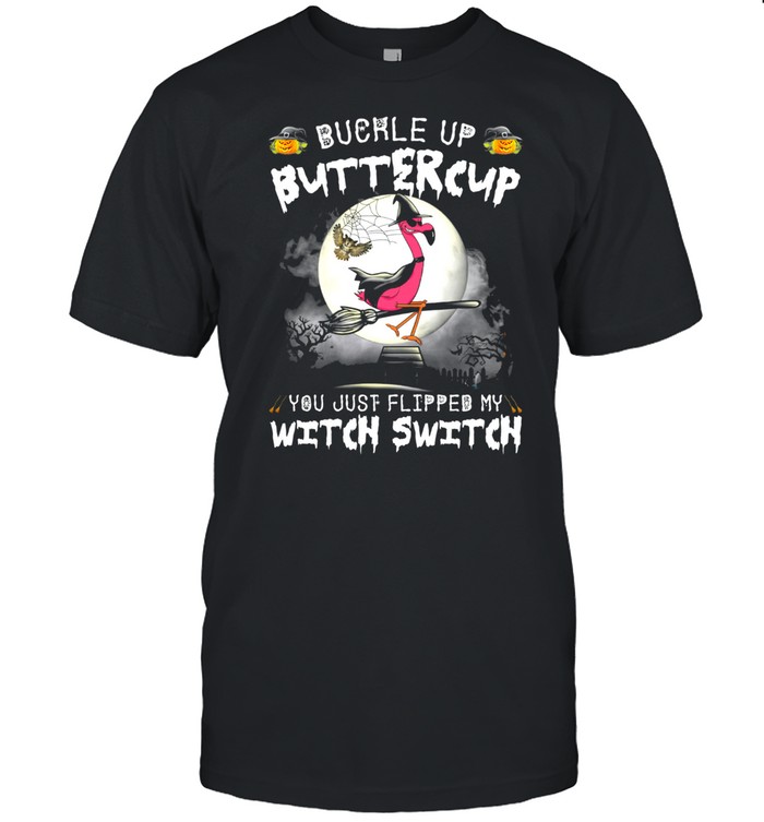 Flamingo Witch Buckle Up Buttercup You Just Flipped My Witch Switch Halloween T-Shirt Flamingo Witch Buckle Up Buttercup You Just Flipped My Witch Switch Halloween T-Shirt