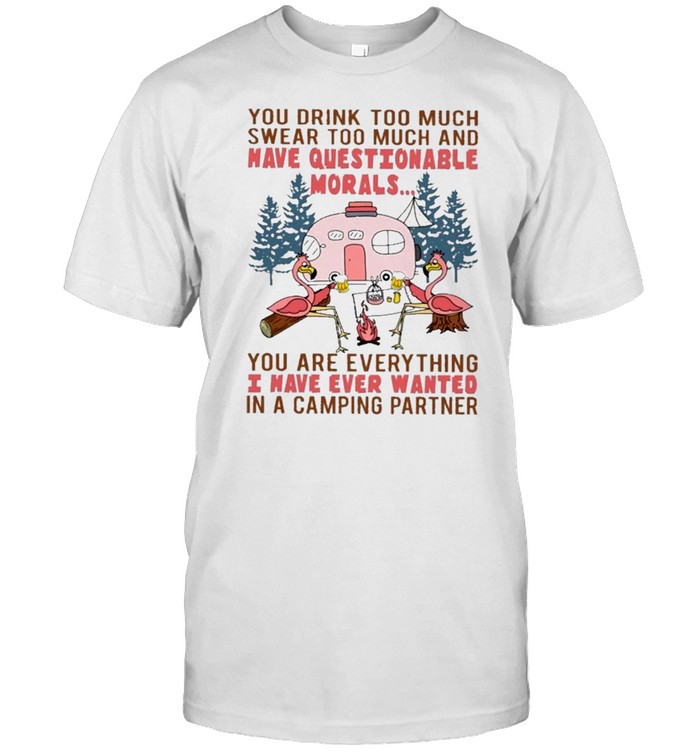 Flamingo You Drink Too Much Swear Too Much And Have Questionable Morals You Are Everything I Have Thing I Have Ever Wanted In A Camping Partner T-Shirt