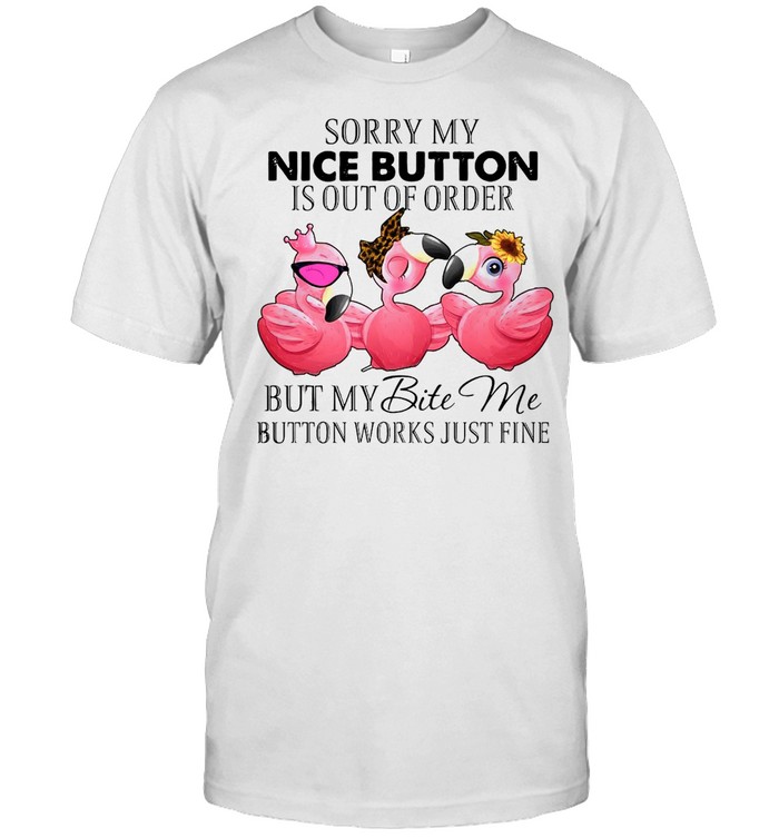 Flamingos Sorry My Nice Button Is Out Of Order But My Bite Me Button Works Just Fine T-Shirt Flamingos Sorry My Nice Button Is Out Of Order But My Bite Me Button Works Just Fine T-Shirt