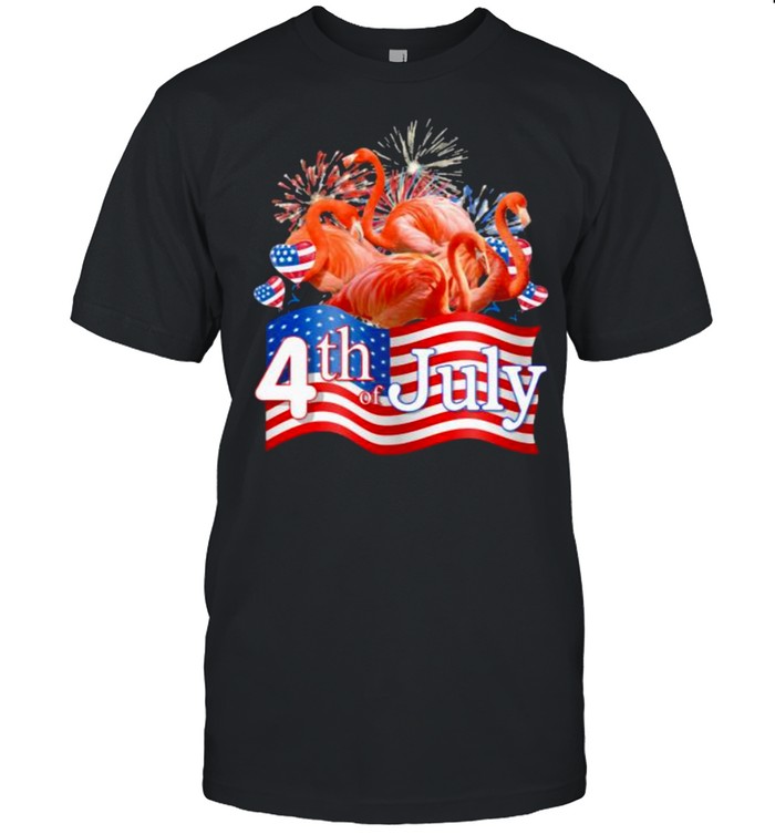 Flamingos We Love America Too Happy 4Th Of July American Flag T-Shirt