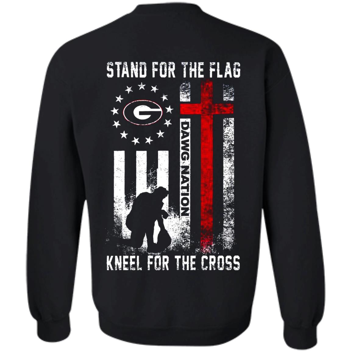 Georgia-Bulldogs-Primary-Stand-For-The-Flag-Kneel-For-The-Cross-Dawg-Nation G180 Gildan Crewneck Pullover Sweatshirt 8 Oz. T-Shirt