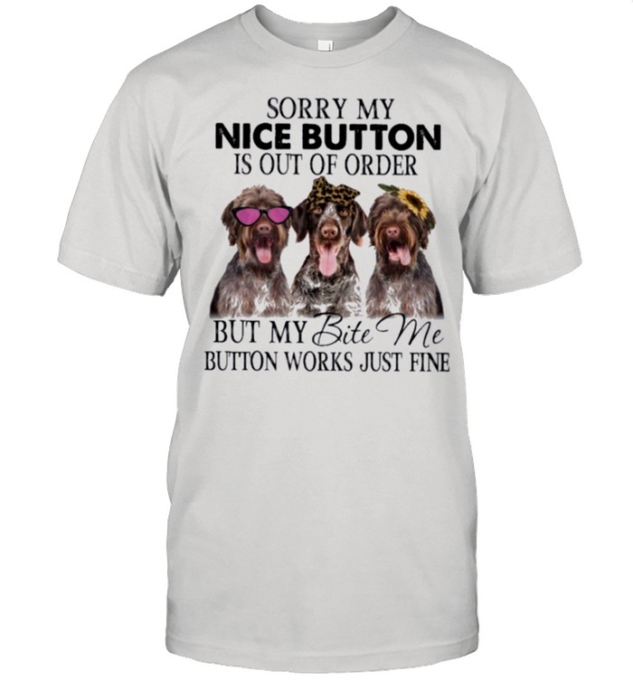 German Wirehaired Pointer Bite Me Button Dog Lover T-Shirt German Wirehaired Pointer Bite Me Button Dog Lover T-Shirt