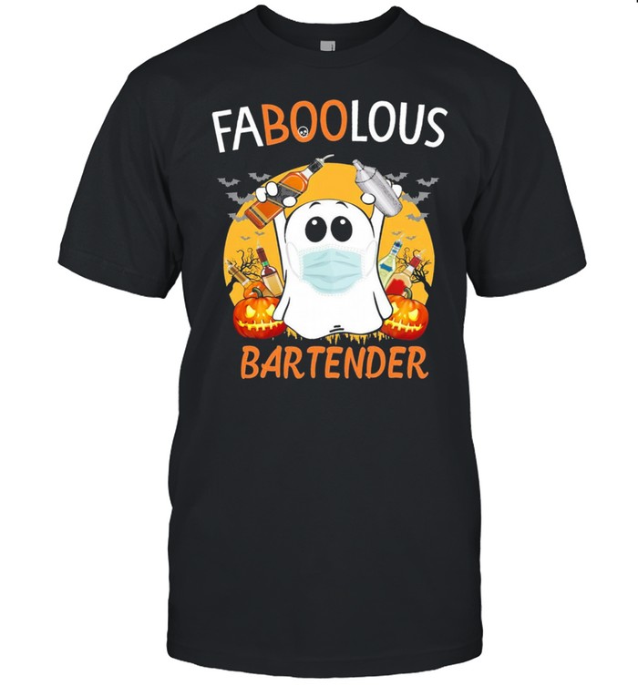 Ghost Face Mask Faboolous Bartender Halloween T-Shirt
