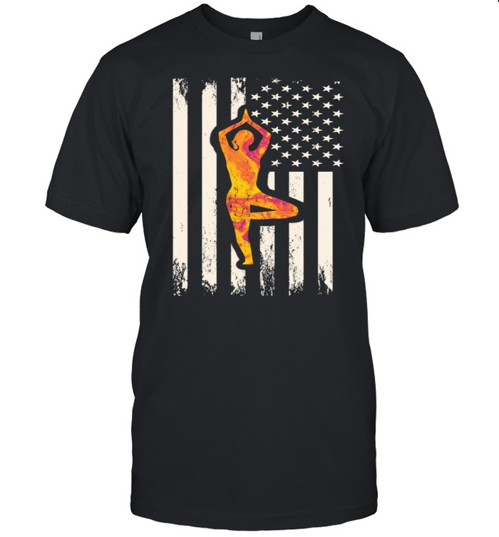 Girl Doing Namaste Pose & American Flag Yoga Flag T-Shirt