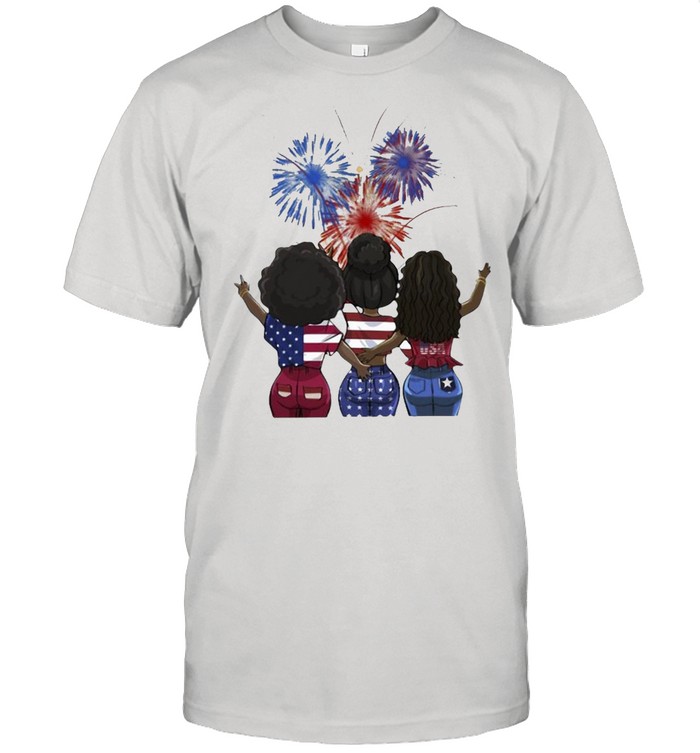 Girls Firework Independence Day Girl Friends American Flag T-Shirt