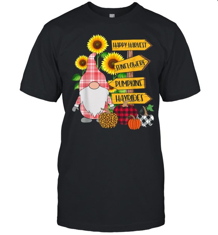 Gnome Pumpkins Sunflowers Fall, Happy Harvest Sunflower T-Shirt
