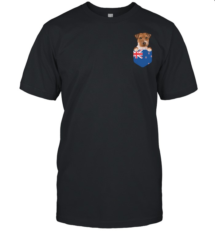 Zealand Flag Russell Terrier Dog In Pocket T-Shirt