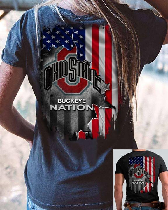 Ohio State Buckeye Nation Inside American Flag T-Shirt