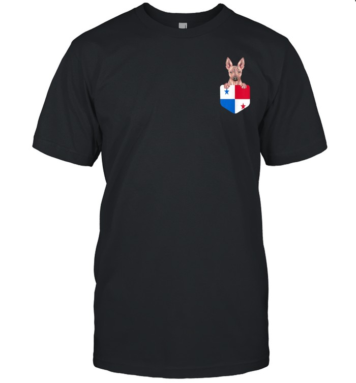 Panama Flag American Hairless Terrier Dog In Pocket T-Shirt Panama Flag American Hairless Terrier Dog In Pocket T-Shirt