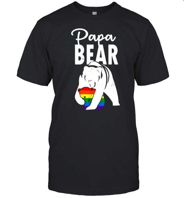 Papa Bear Gay Pride Rainbow Flag Lgbt Dad Camping Father Day T-Shirt