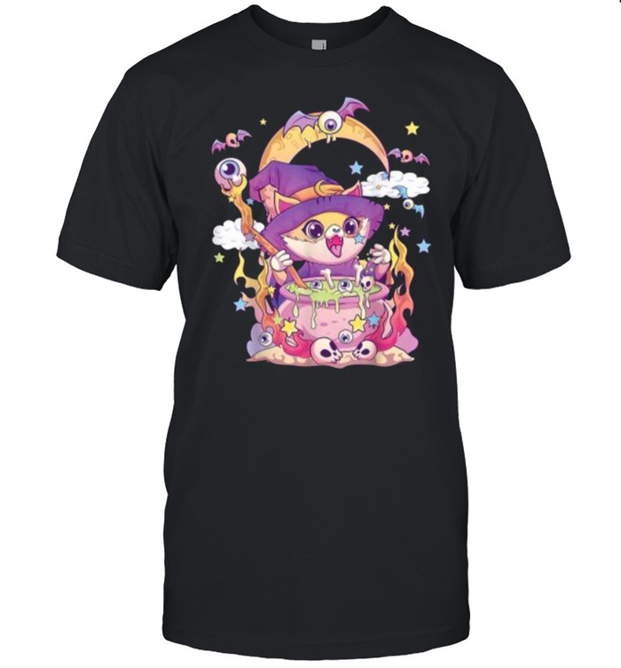 Pastel Goth Wiccan Cat Cute Creepy Witchy Cat And Skull T-Shirt