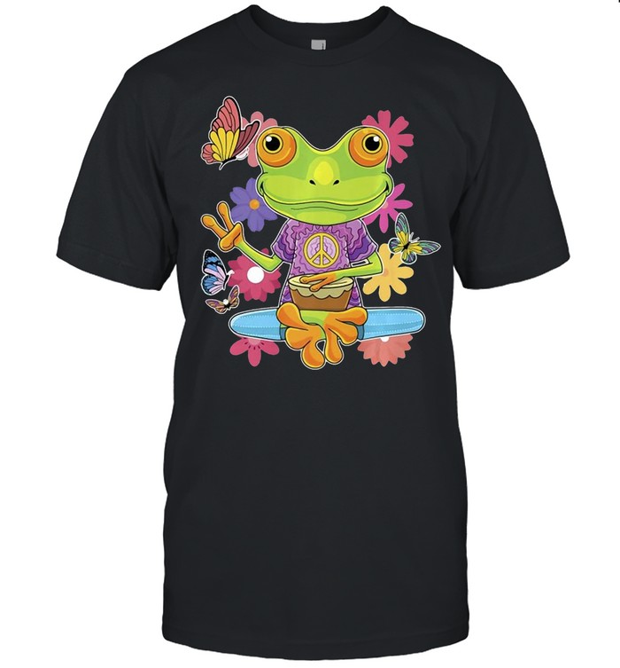 Peace Hand Sign Hippie Retro Trippy Colorful Frog T-Shirt