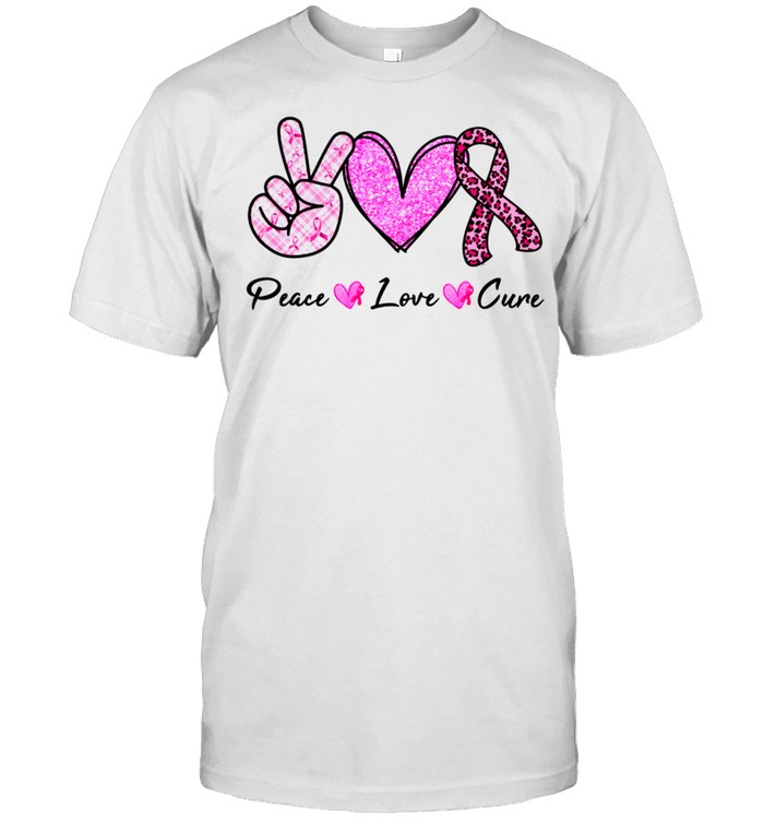 Peace Love Cure Breast Cancer Awareness Pink Ribbon Leopard T-Shirt