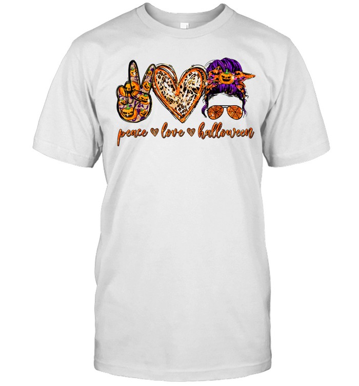 Peace Love Halloween Messy Bun Sunglasses Costume T-Shirt