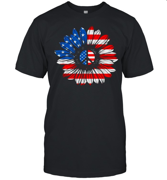 Peace Sunflower American Freedom Usa Flag 4Th Of July T-Shirt