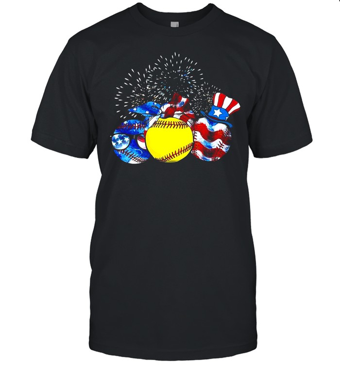 Softball American Flag Independence Day T-Shirt